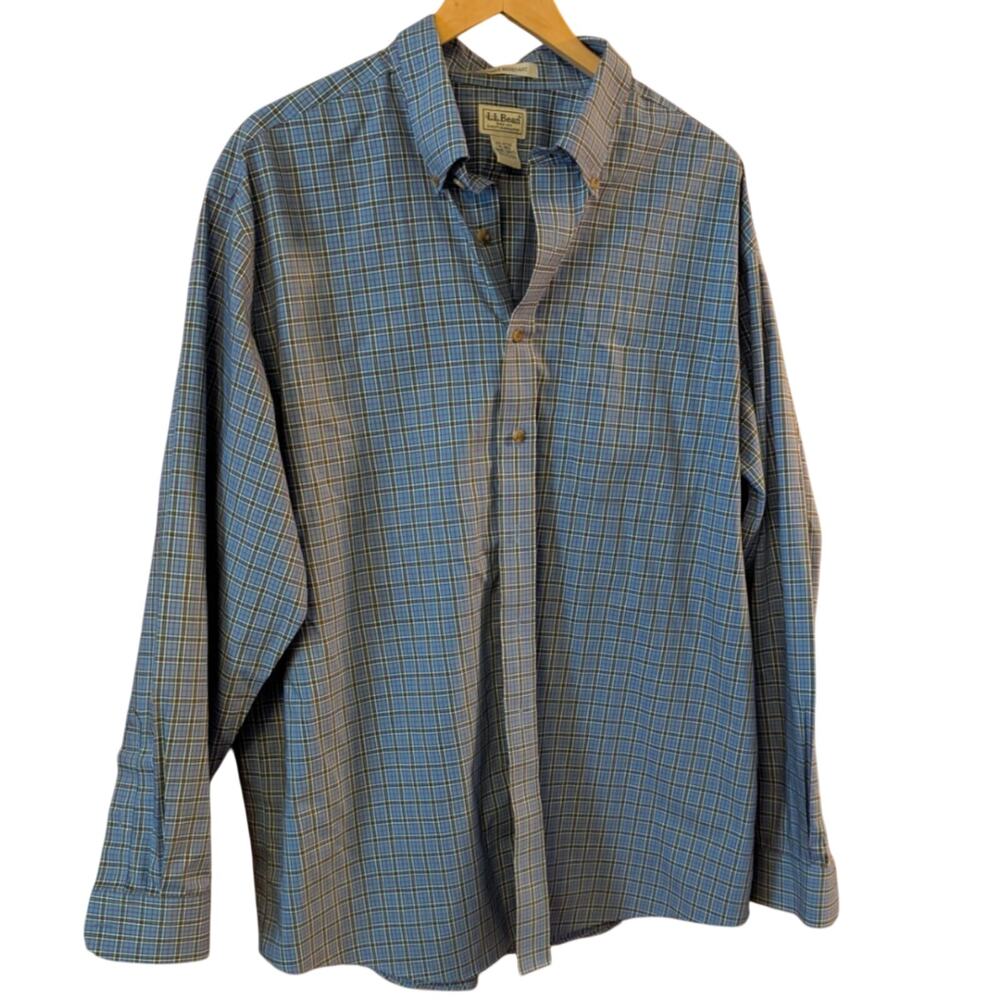 LL Bean Mens XL Plaid Button Down Shirt Multi Wrinkle Resistant EUC